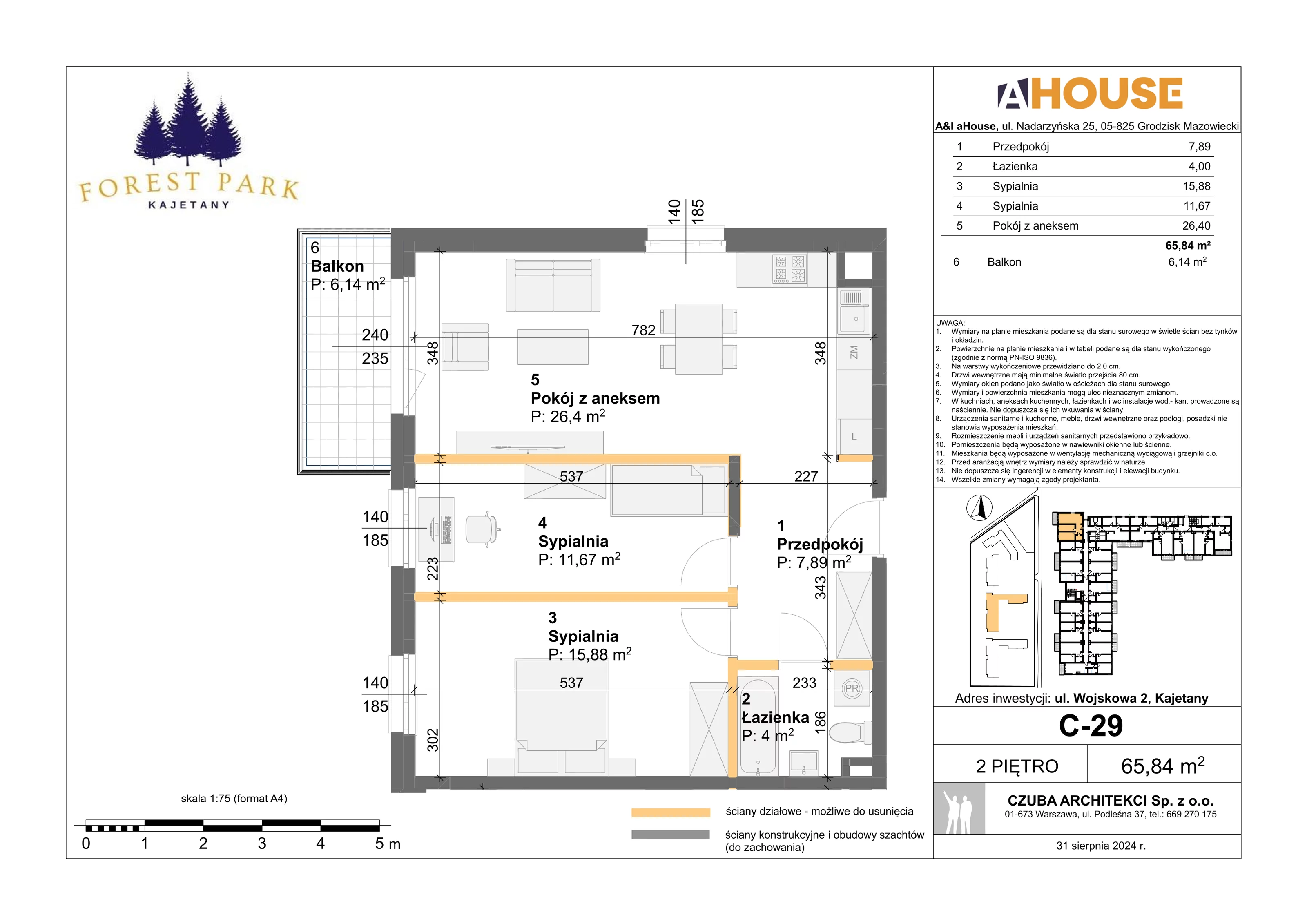 3 pokoje, mieszkanie 65,84 m², piętro 2, oferta nr C-29, Forest Park Kajetany, Kajetany, ul. Wojskowa 2